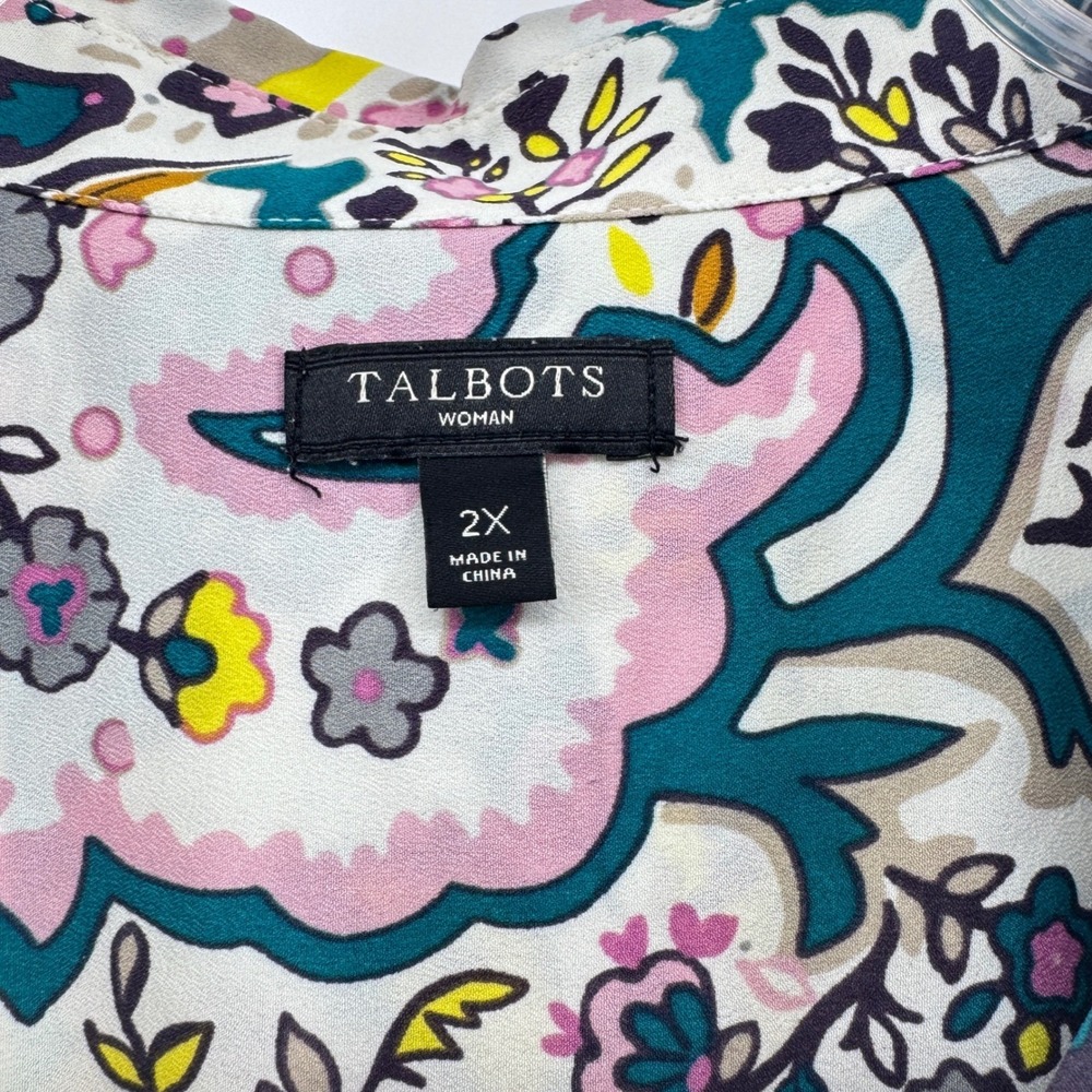 Talbots Woman 2X Paisley Floral Blouse Top Boho Artsy Office Business Eclectic - Picture 3 of 8